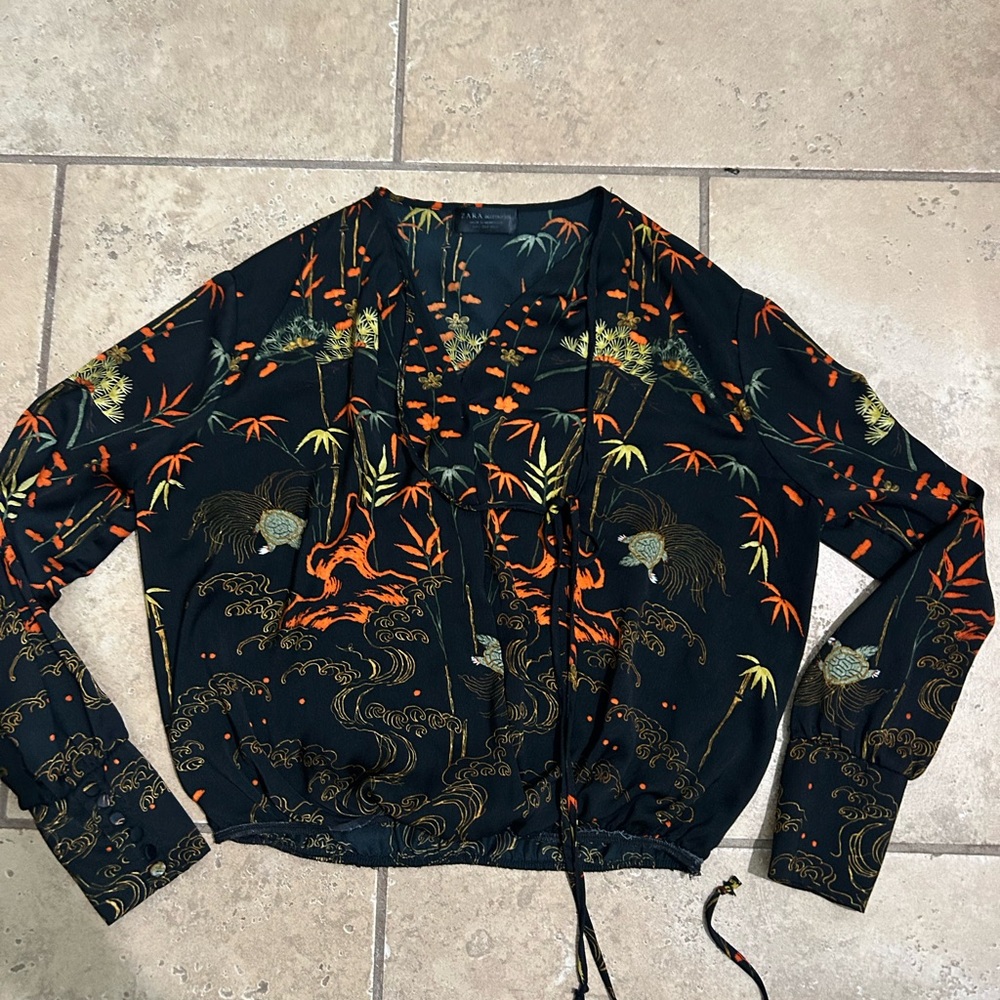 Zara Black and Orange Button Down Shirt